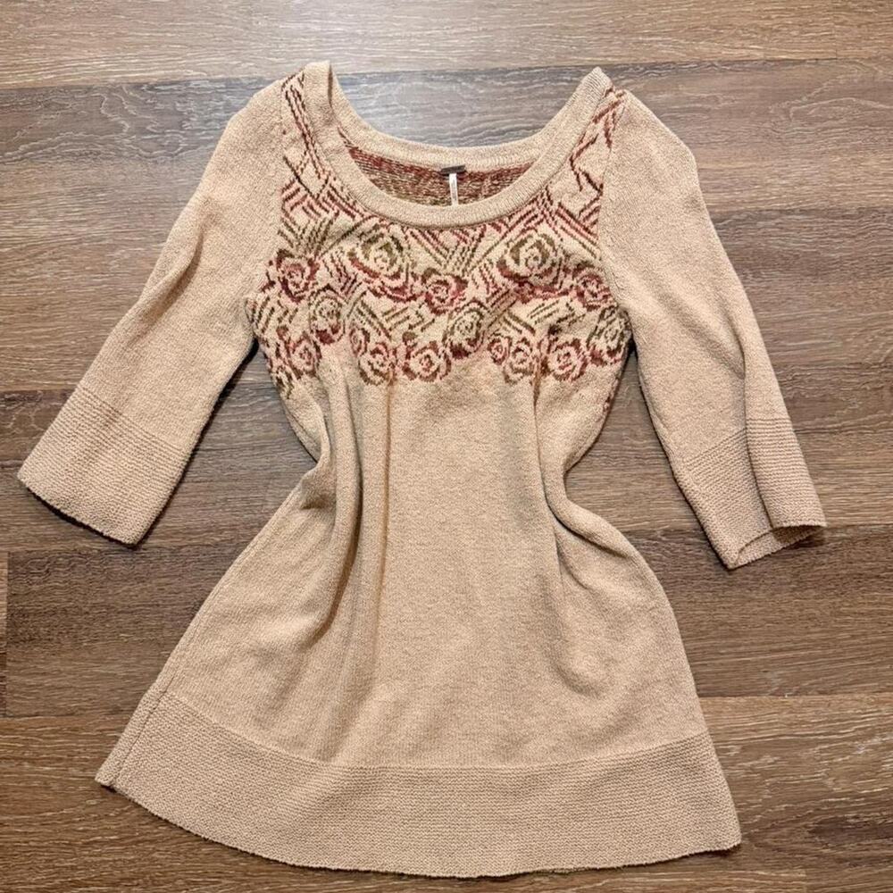 Free people cream and brown sweater dress or top